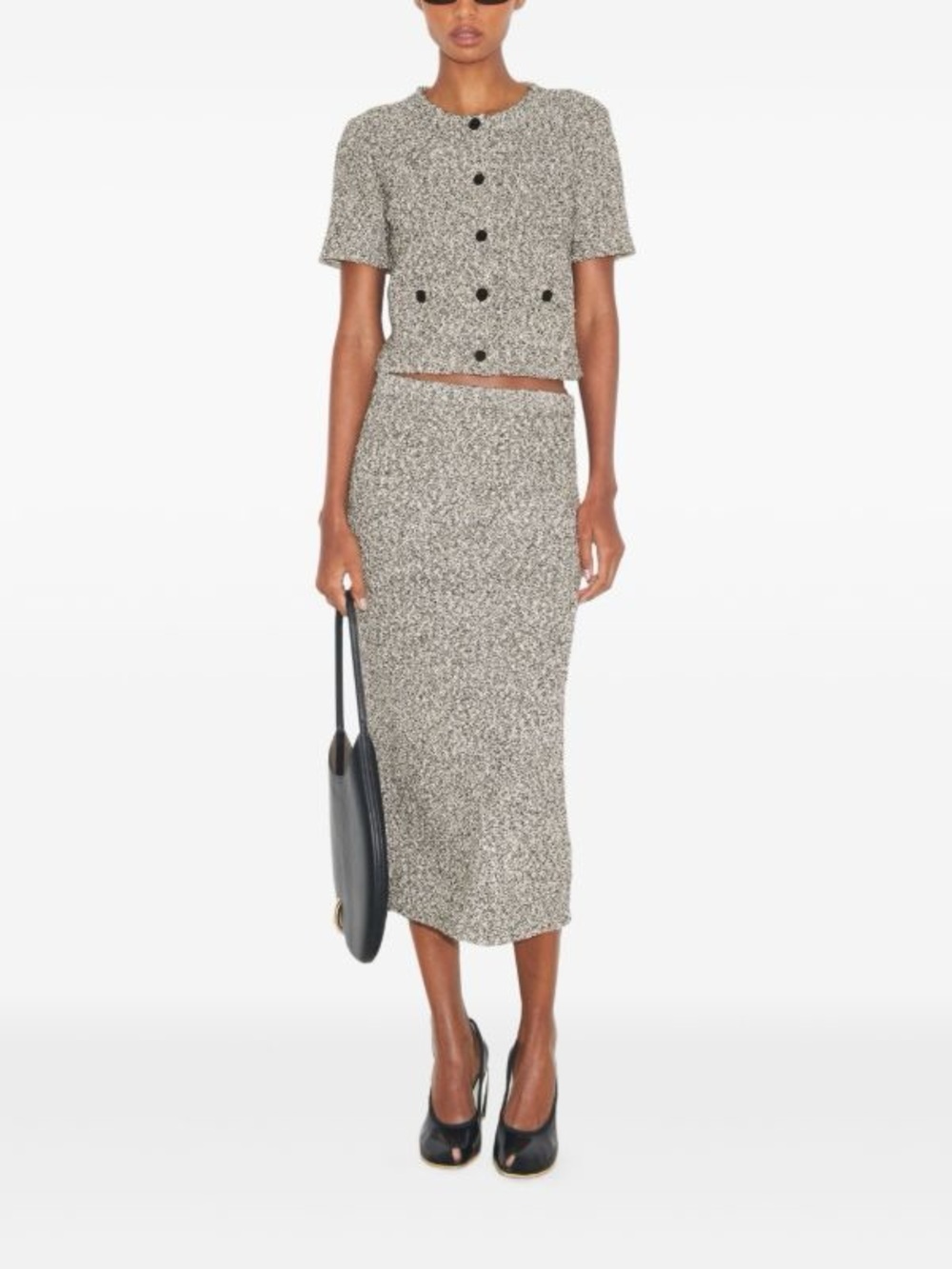 Tory Burch Black and White Textured Tweed Midi Pencil Skirt size small